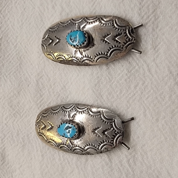 Sterling Silver and Turquoise Small Hair Barretts - Picture 2 of 4